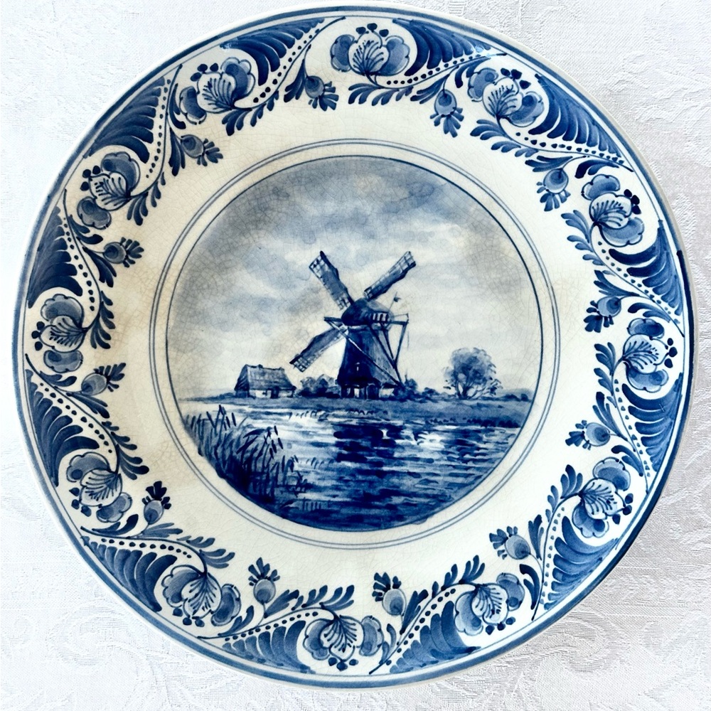 Blue and White Windmill Decorative Plate